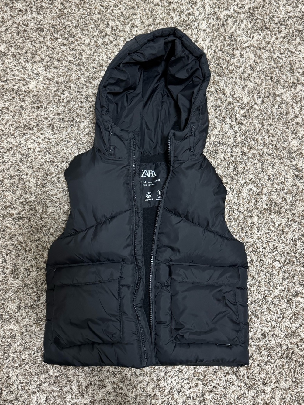 Zara Kids Black Hooded Puffer Vest